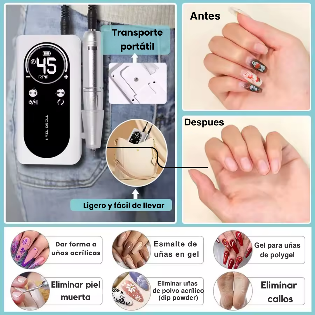 Drill de Uñas Profesional 45000RPM Recargable